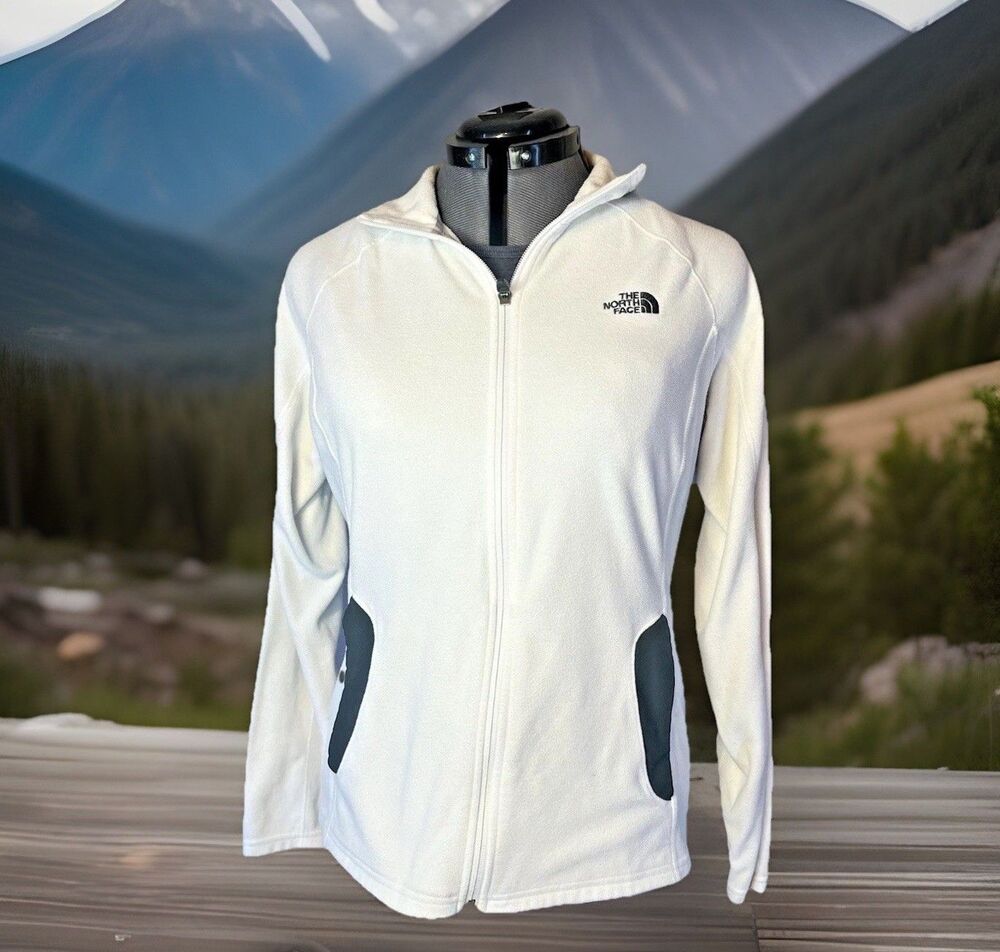 THE NORTH FACE LIGHT FULL ZIP FLEECE JACKET WOMENS SIZE MEDIUM WHITE/BLACK